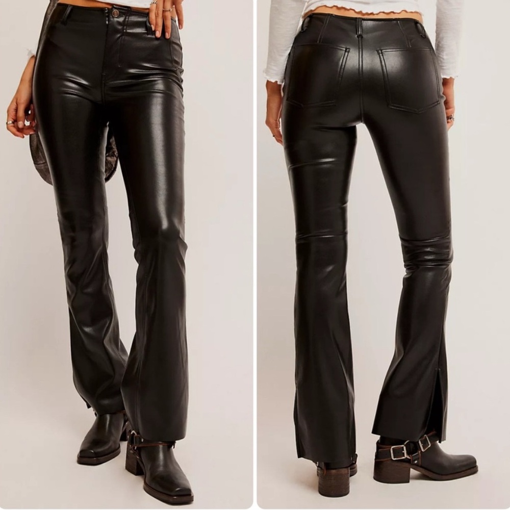 NWT Free People level up faux leather slit bootcut pants 26 flare high waisted